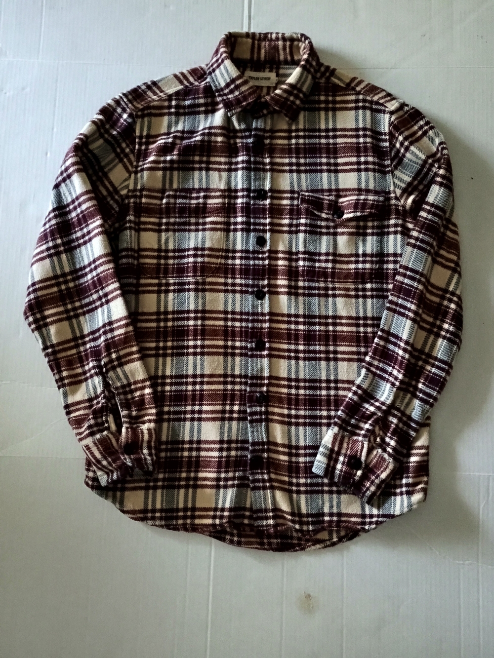 Taylor Stitch Men's Plaid Button-Down Shirt - Burgundy & Cream Size 38 SMALL